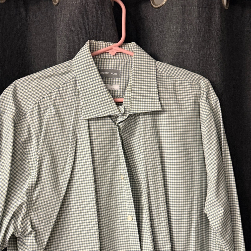Michael Kors Green and White Checkered Shirt